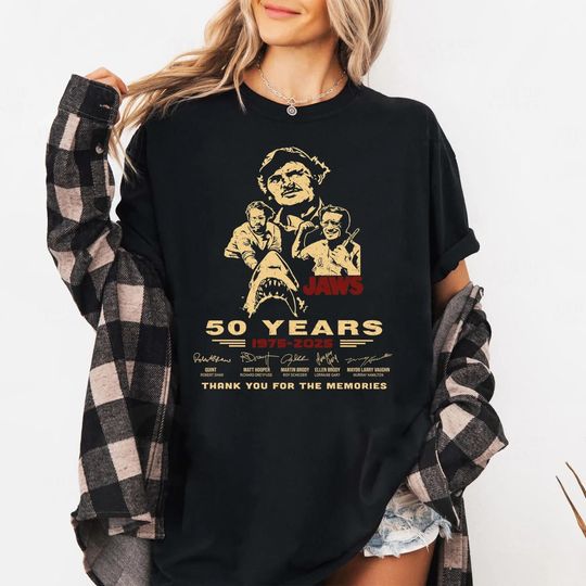 Jaws 50th Anniversary 1975-2025 T-Shirt, Jaws Anniversary Gifts For Fan, Retro Movie Fans