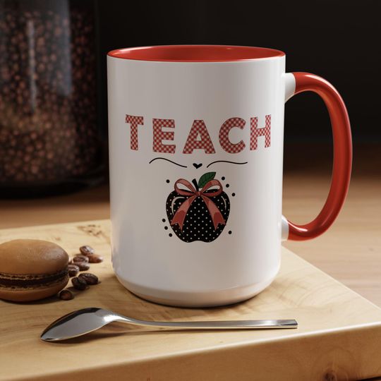 Coffee Mug for Teachers | Perfect Gift for Educators | Back to School | Teacher Appreciation | Red or Black Accent Cup | Red Gingham Text
