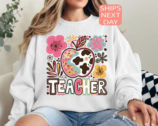 Boho Floral Teacher Sweatshirt, Teacher Appreciation Gift, Back To School Hoodie, First Day of School Sweater, Preppy Teacher Sweatshirt