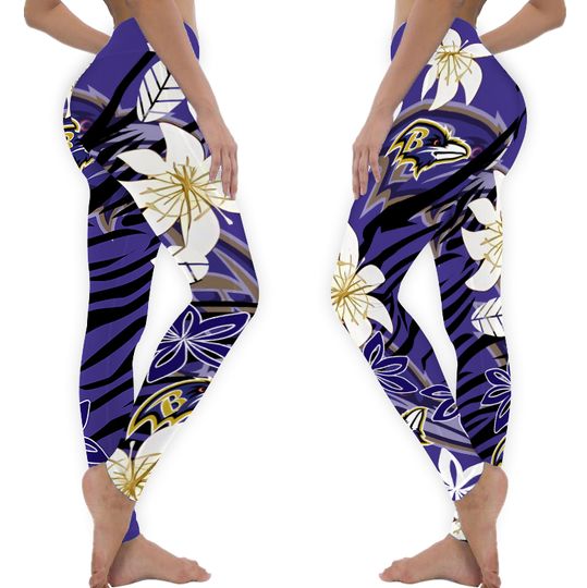 Baltimore Team Football Yoga Pants, Ravens Football Leggings, Ravens Floral Football Leggings