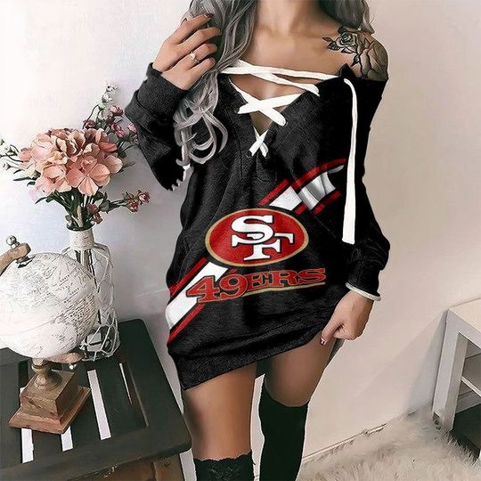 San Francisco 49ers Long Lace Up Sweatshirt, Gift For Fan
