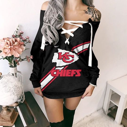 Kansas City Chiefs Long Lace Up Sweatshirt, Gift For Fan