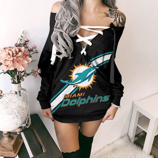 Miami Dolphins Long Lace Up Sweatshirt, Gift For Fan