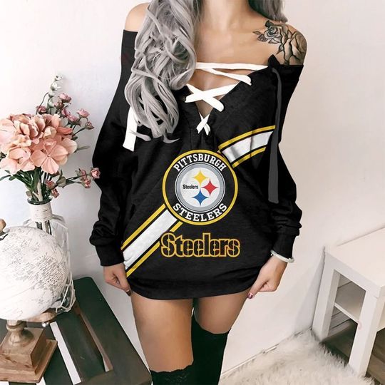 Pittsburgh Steeler Long Lace Up Sweatshirt, Gift For Fan