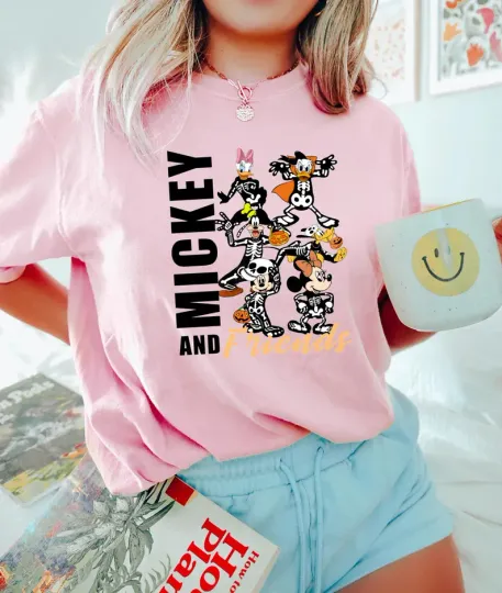 Disney Skeleton Halloween T-Shirt,Cute Mickey Skeleton Shirt, Minnie Halloween Shirt, Dancing Skeleton Tee