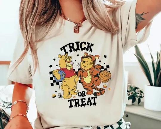 Halloween Retro Winnie The Pooh And Tigger Shirt, Winnie The Pooh Vintage Halloween Tee