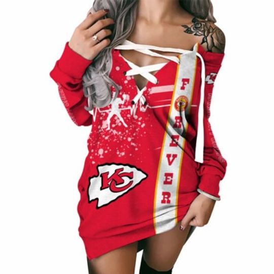 Kansas City Chiefs Long Lace Up Sweatshirt, Gift For Fan