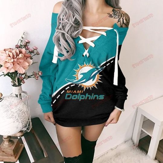 Miami Dolphins Long Lace Up Sweatshirt, Gift For Fan