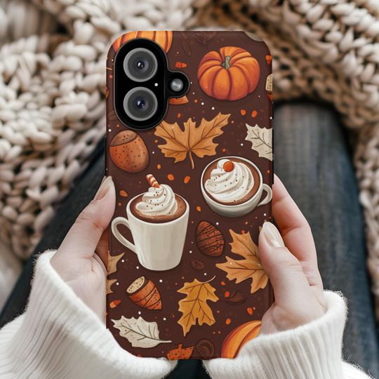 Fall Aesthetic Coffee Phone Case,Autumn Leaves Phone case,Pumpkin iPhone