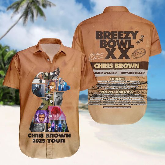 Chris Brown Button Shirt And Shorts, Breezy Bowl XX 2025 Concert Shirt, Chris Brown Tour Graphic Shirt, Chris Fan Shirt Men And Women