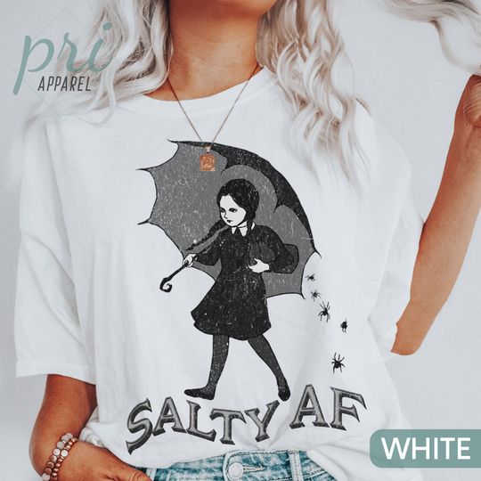 Salty Comfort Colors Favorite Movie Halloween T-Shirt for Women - Wednesday Adams, Salty Halloween Gift
