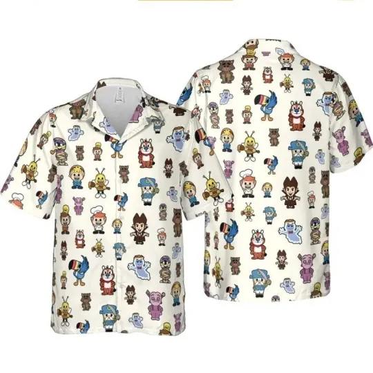 Cereal Mascot Hawaiian Button Down Shirt