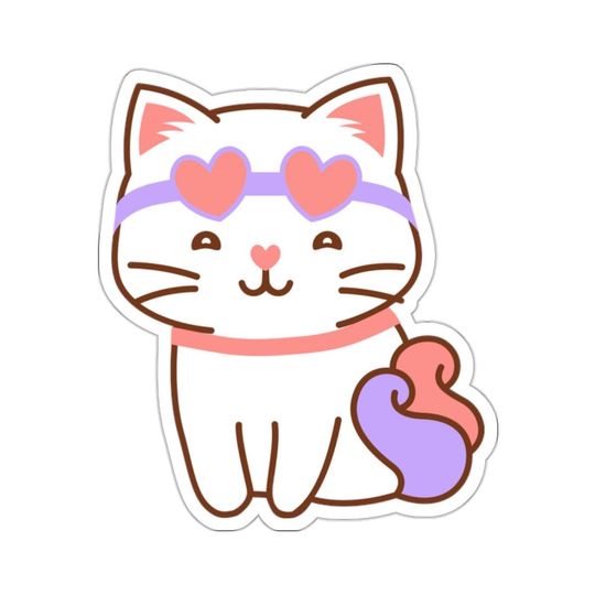 Cute Cat Rainbow Heart Stickers, Fun Laptop Decals, Adorable Planner Sticker Set