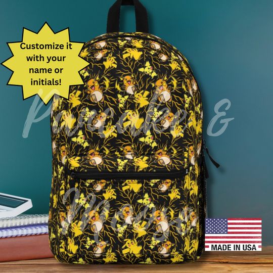 Electric Poke Backpack - Lightning Bolt Fan Bag with All Evolutions - Anime Gamer School Bookbag Gift