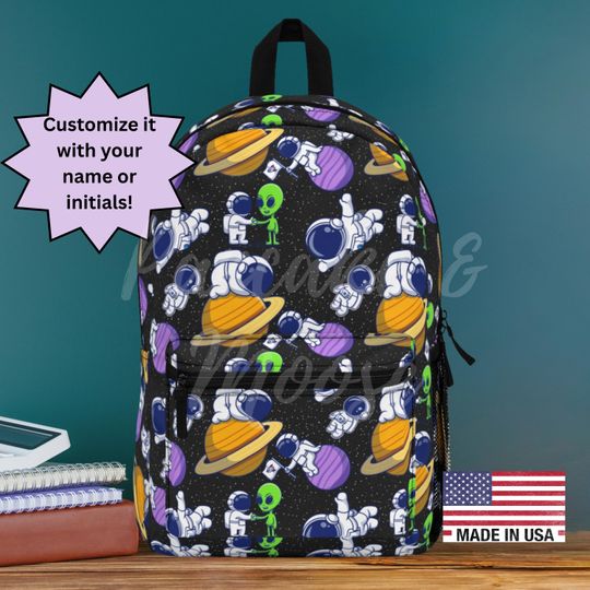 Cute Space Backpack with Astronauts & Aliens - Galaxy School Bag for Kids Who Love Outer Space