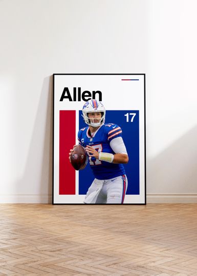 Josh Allen Poster - Buffalo Bills Wall Art - football Football Print - Sports Fan Decor - Josh Allen #17 Artwork - Buffalo Bills Gift