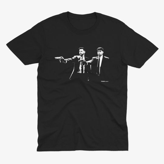 Lionel Messi and Lamine Yamal Pulp Fiction Style Barcelona T-shirt