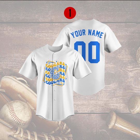 Cougars Mascot Baseball Jersey, Personalized Name Team Baseball Jersey, Custom Masco Baseball Jersey For Baseball Fans