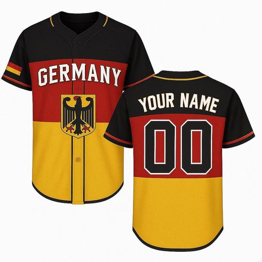 Custom Germany Baseball Jersey  Personalized German Flag Shirt with Name & Number  Black Red Gold Sportswear