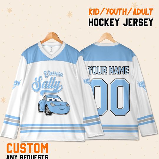 Custom D.i.s.n.e.y Sally Carrera Hockey Jersey | D.i.s.n.e.y C.a.r.s Kids Youth Adults
