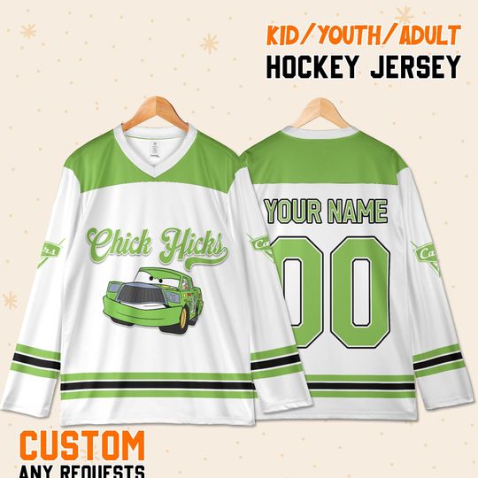Custom Chick Hicks Hockey Jersey | D.i.s.n.e.y C.a.r.s Kids Youth Adult | Mickey Gift