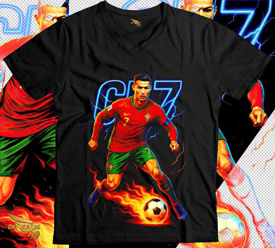 CR7 Cristiano Ronaldo Halftone Print for Black Shirts
