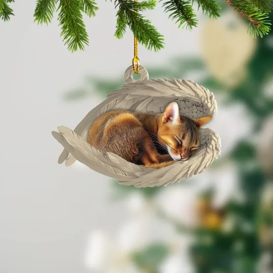 Personalized Abyssinian Cat Sleeping Angel Wings Christmas Ornament Lovers Gift