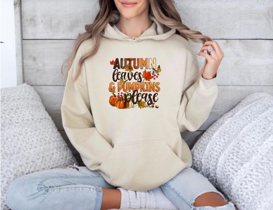 Pumpkin Hoodie with Fall Leaves, Unisex Hoodie, Cozy Fall Sweatshirt