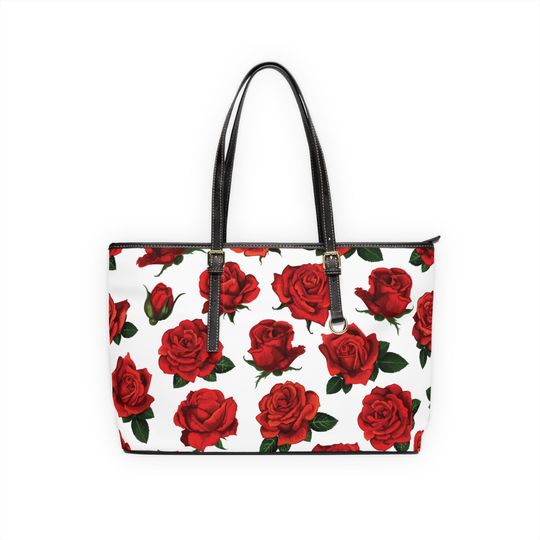 Rose Floral Leather Shoulder Bag, Fashion Tote for Women