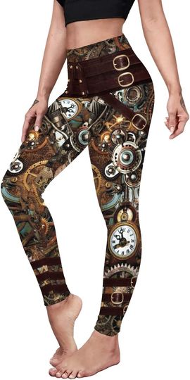 Steampunk Retro Leggings for Women — Comic Cosplay Punk Print Gothic Capris Pants