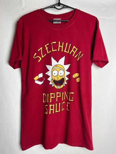 Vintage Y2K Rick & Rickandmorty Cartoon Network Red Szechuan Sauce T-shirt