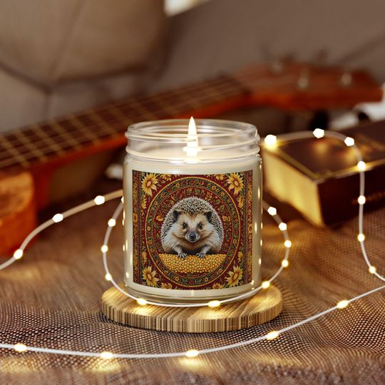 Hedgehog Scented Candles, Cute Animal Lover Gift, Botanical Floral, Rustic Woodland Decor
