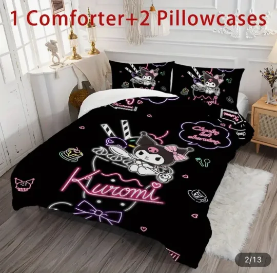 Kuromi Bedding Set Black Sanrio Full Duvet Cover Pillowcases