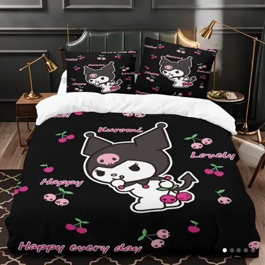 Kuromi Bedding Set Black Sanrio Full Duvet Cover and Pillowcases