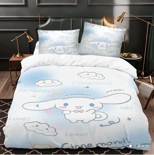 Cinnamoroll Bedding Set Blue Sanrio Full Duvet Cover & Pillowcases