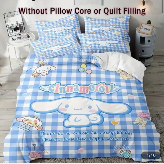 Cinnamoroll Bedding Set Blue Sanrio Kawaii Double Duvet Cover Pillowcases