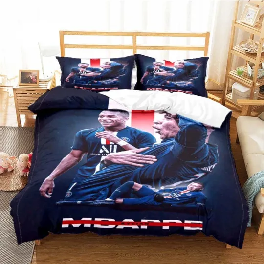 3PCS Football Star Bedding Set Duvet Cover Pillowcases for Single King Queen