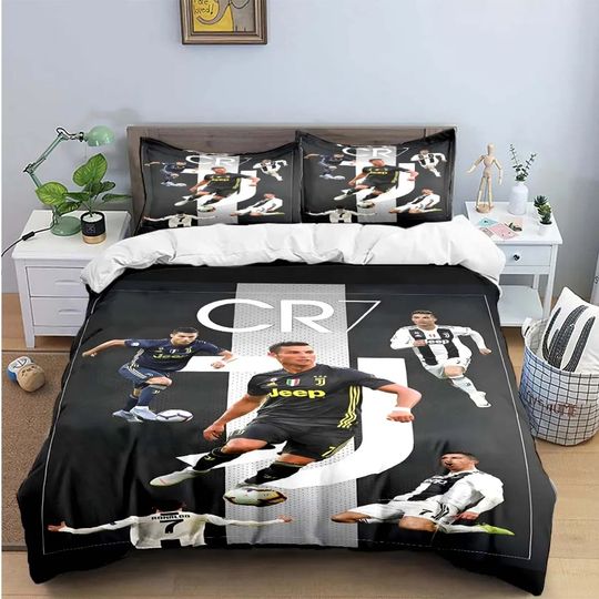 Fashion Football Ronaldo Bedding Set with Duvet Cover and Comforter for Kids and Teens
