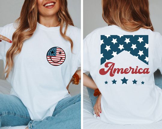 Two-Side Red White and Blue, America Tee, Fourth of July Shirt T-Shirt