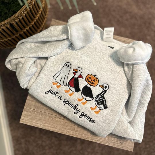 Spooky Goose Embroidered Sweatshirt Halloween Spooky Season Embroidery Geese Fall Autumn