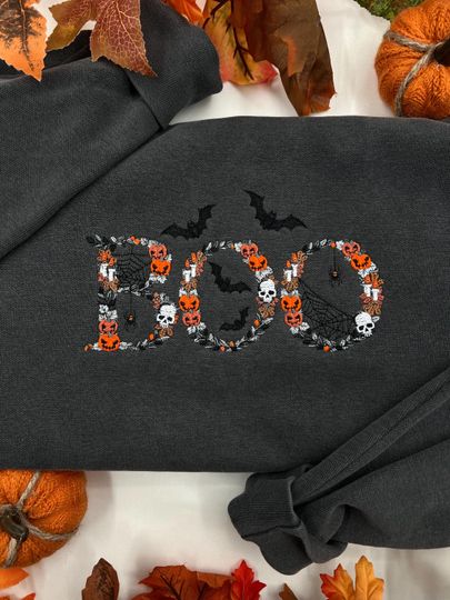 Embroidered Boo Sweatshirt, Halloween Sweatshirt, Halloween Embroidered Sweatshirt, Fall Crewneck, Cute And Scary Crewneck