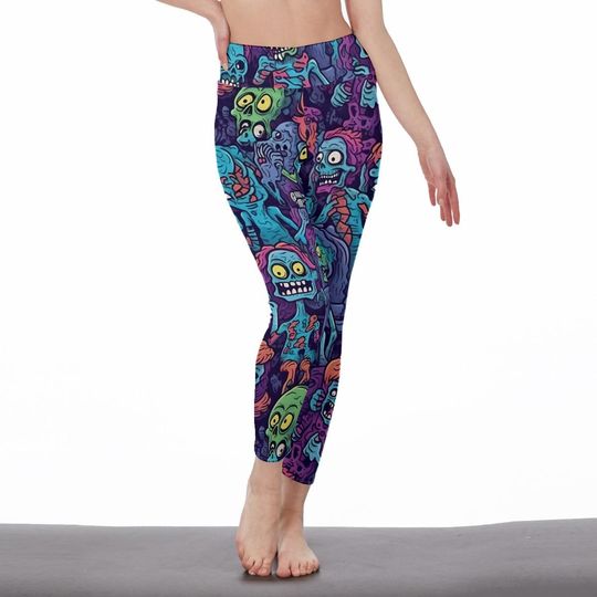 Women's High Waist Leggings with Colorful Zombie| Halloween Activewear Sports Pants