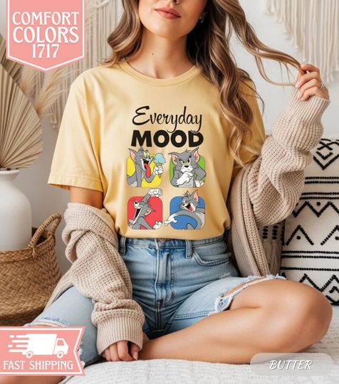 Tom & Jerry Mood T-shirt — Funny Cartoon Graphic Tee, Retro Animation Gift