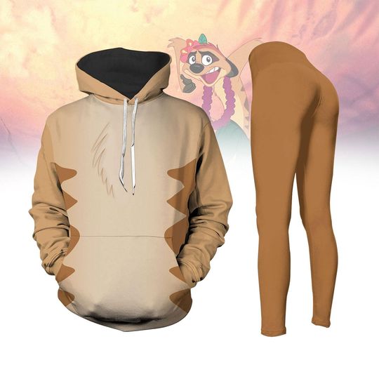 Timon Lion King Costume Hoodie Legging, Animal Kingdom Cosplay Hoodie, Timon And Pumbaa Costume, Halloween Cartoon Cosplay For Her
