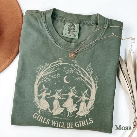 Vintage Girls Will Be Girls Witch Shirt, Funny Witch Vintage Shirt, Halloween Women Shirt
