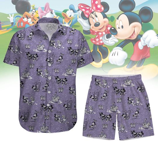 Disney Mickey Mouse Minnie Mouse Dancing Button Shirt, Men Shorts, Cartoon Hawaiian Shirt, Disneyland Hawaii Shirt, Summer Beach Shirt
