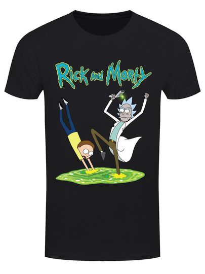 Rick And Rickandmorty Portal Men's Black T-Shirt, Gift for Fan