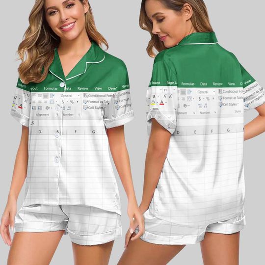 Funny Excel Pajamas Set  Microsoft Excel Themed Button-Up Sleepwear for Office Workers, Gag Gift for Coworkers, 2025 Nerdy PJ Set