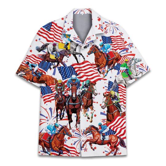 Funny Horse Race Hawaiian Shirt, Love Horse Racing Hawaiian Shirts for Men, Summer Button Down Hawaiian Shirt 2