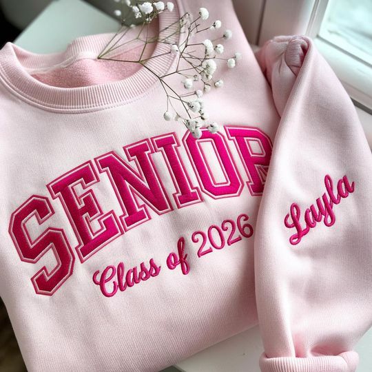 Class of 2026 Embroidered Pennant Shirt, Senior Embroidered Sweatshirt, Custom Senior Gift for Her, Senior Cheer Gift, Senior Team Shirt